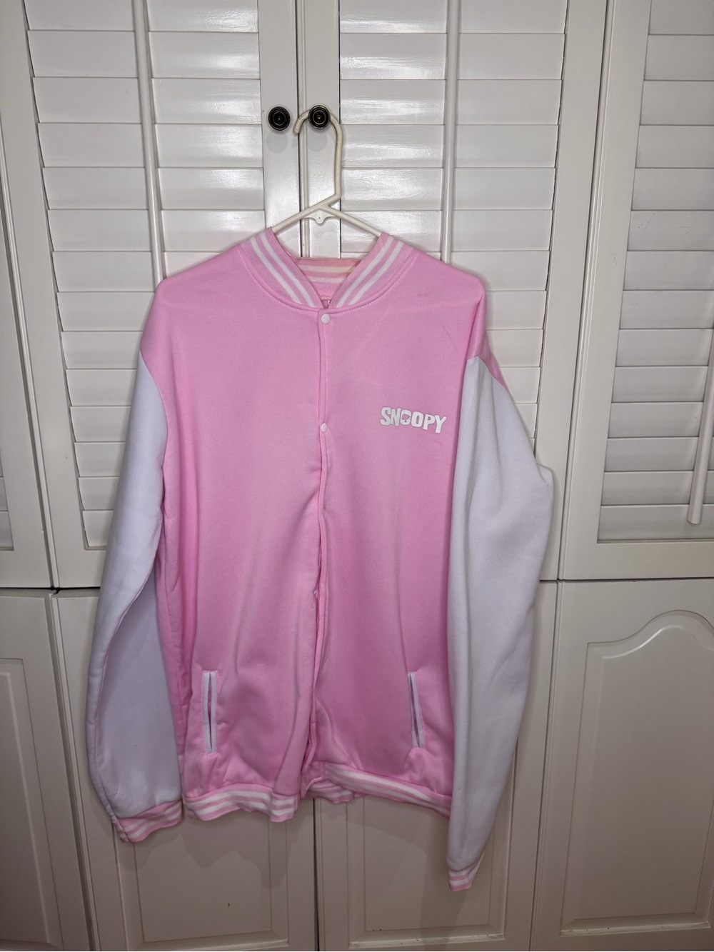 Snoopy Pink and White Varsity Jacket